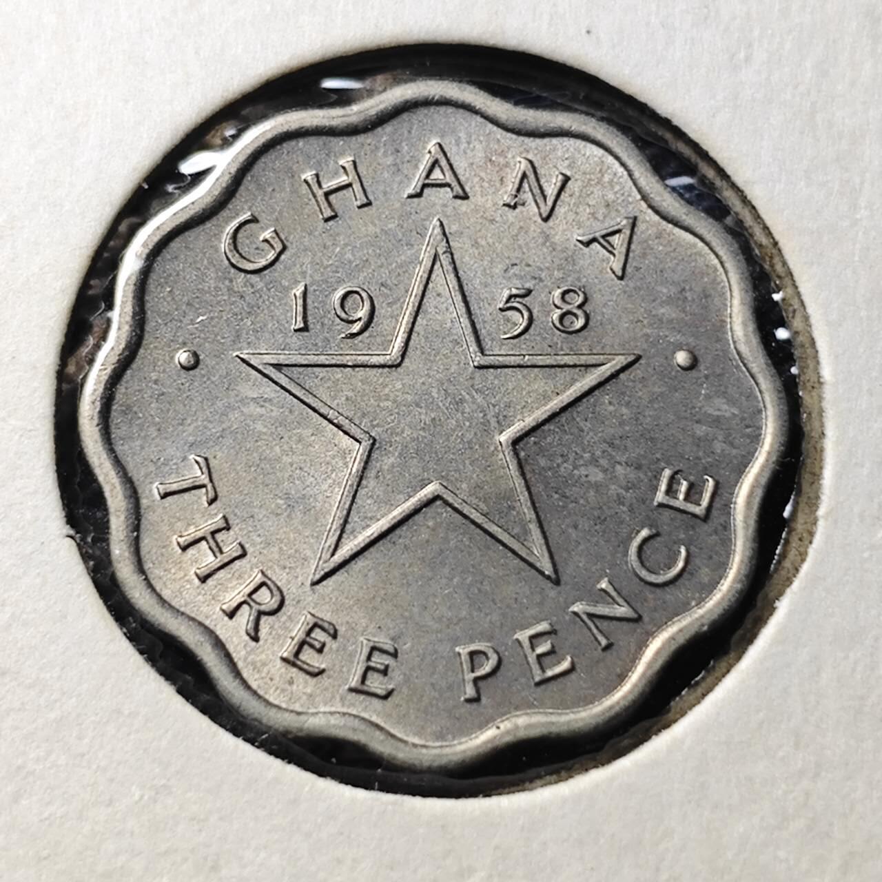 KK钱币收藏小铺  第368场  2月预留时间 周末发货  1958加纳3便士 好品