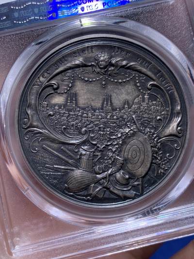 《竞宝斋》第437场 周日，周一2场连拍 （全场包邮） PCGS MS62 德国1897年纽伦堡射击节景观银章 高点俱在非常难得