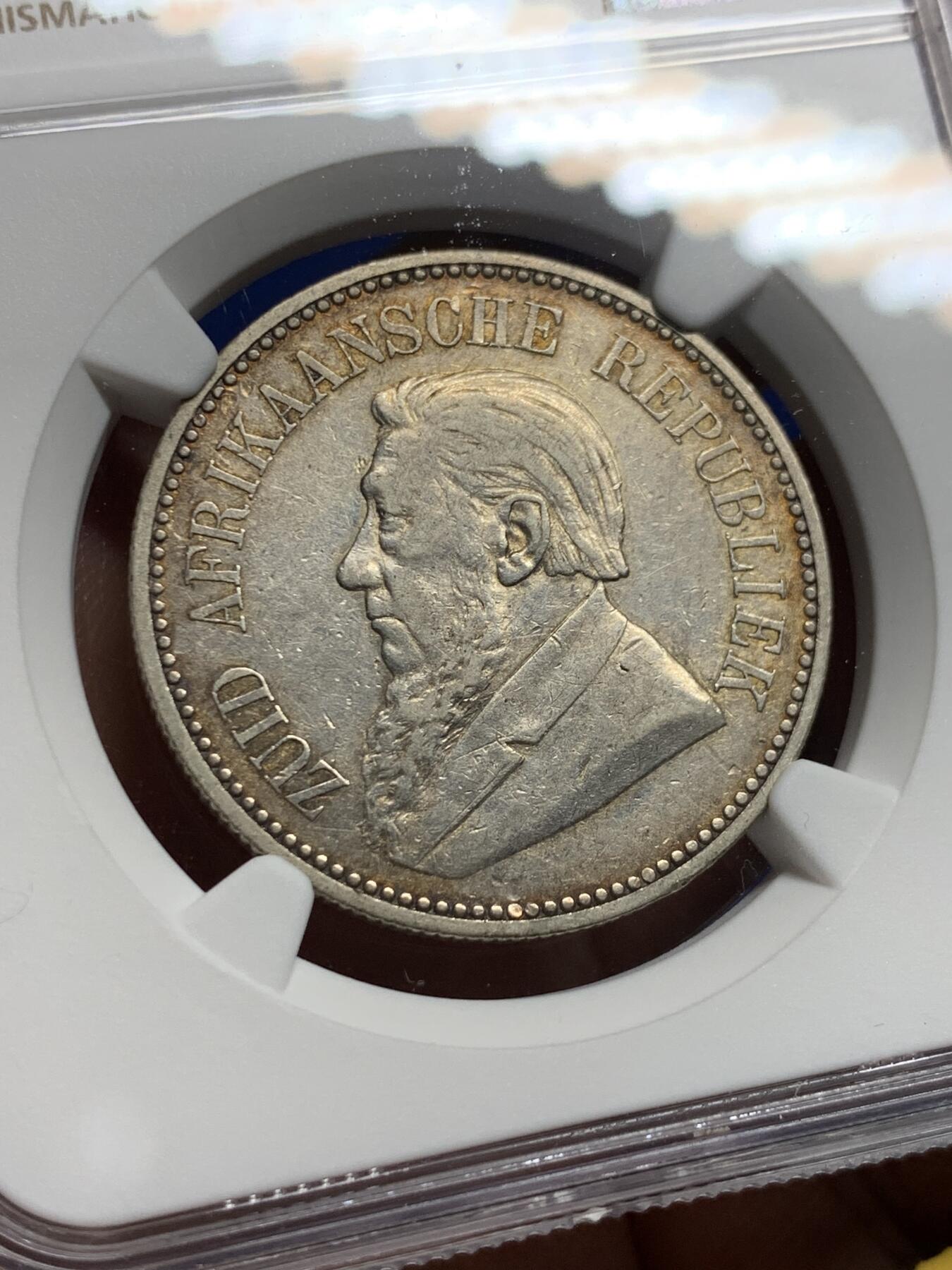 《竞宝斋》第437场 周日，周一2场连拍 （全场包邮） NGC XF45 南非德兰士瓦1892年约翰内斯·保卢斯·克鲁格总统2.5先令银币 925银