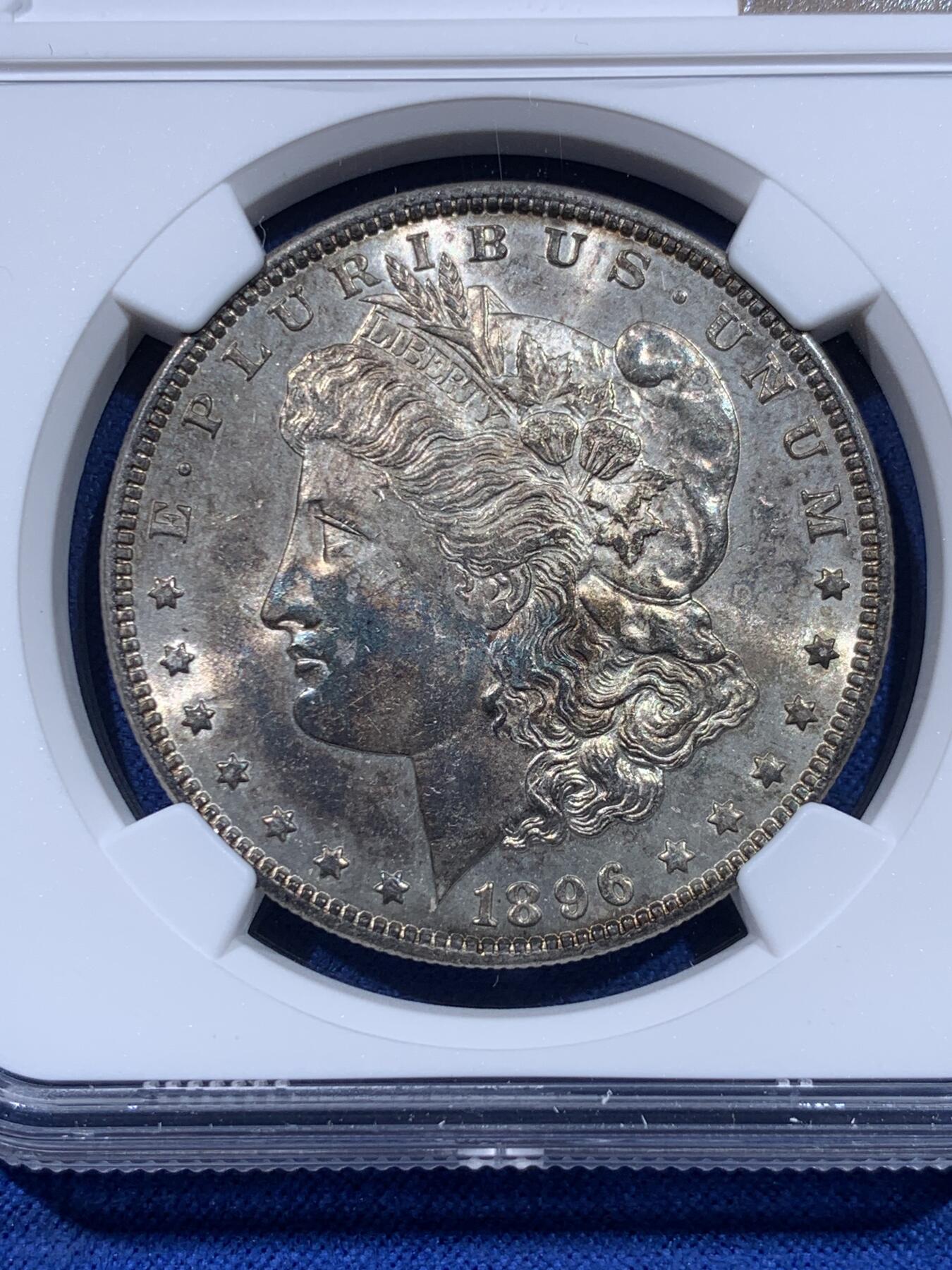 《竞宝斋》第437场 周日，周一2场连拍 （全场包邮） NGC MS62 美国 1896年 摩根 1美圆银币 双面彩