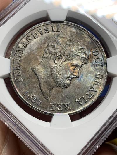 《竞宝斋》第437场 周日，周一2场连拍 （全场包邮） NGC MS61 意大利1857年 那不勒斯西西里120G大银币