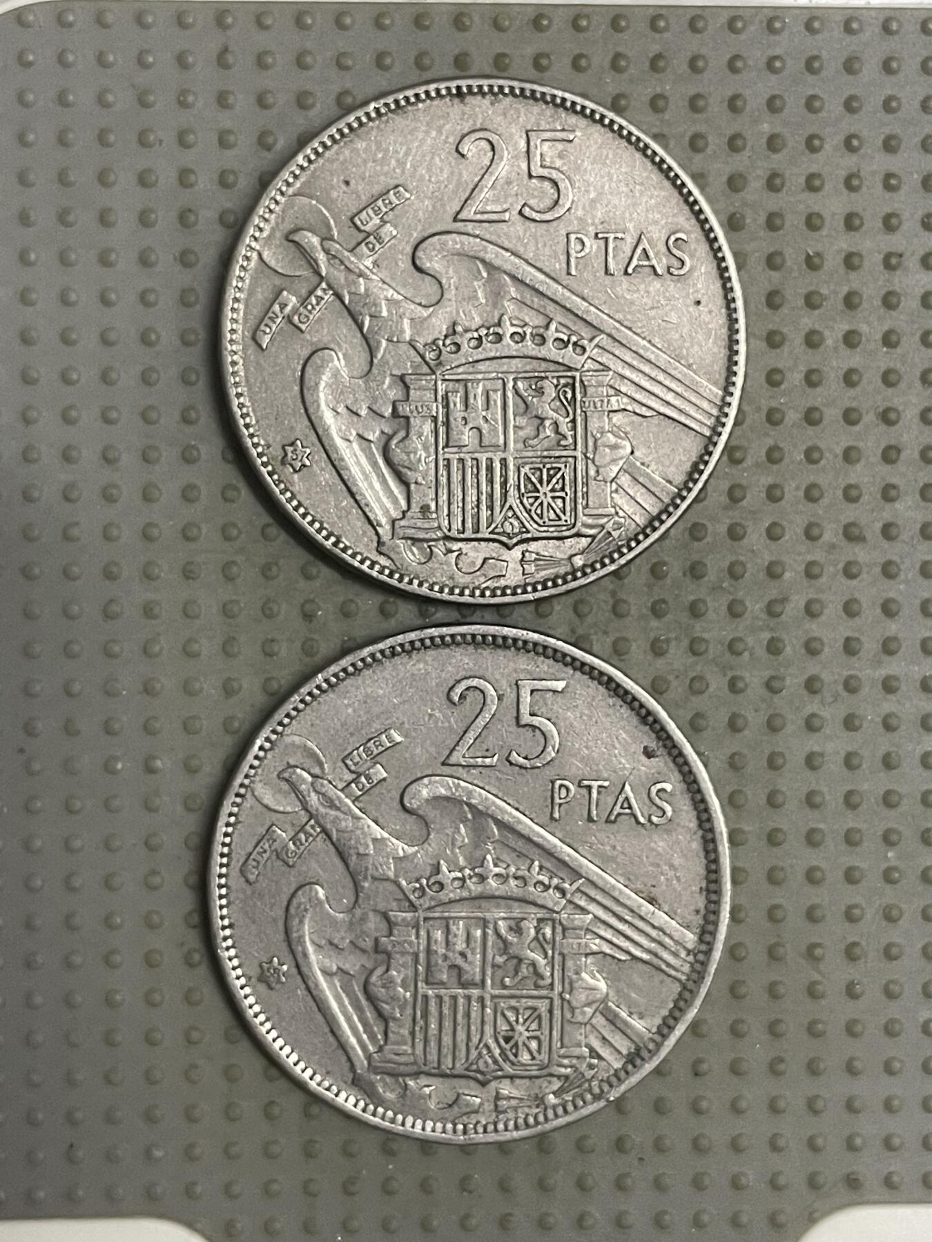 2025年第110场各国散币拍卖（总第110场） 西班牙1957年版25比赛塔2枚