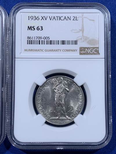 《竞宝斋》第437场 周日，周一2场连拍 （全场包邮） 两枚一组 NGC MS63 梵蒂冈 1932/36年 1里拉+2里拉镍币