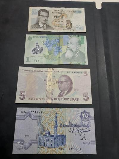 博彦收藏  11月15日 8点 钱币专场 - 比利时等外国纸币4枚 流通品