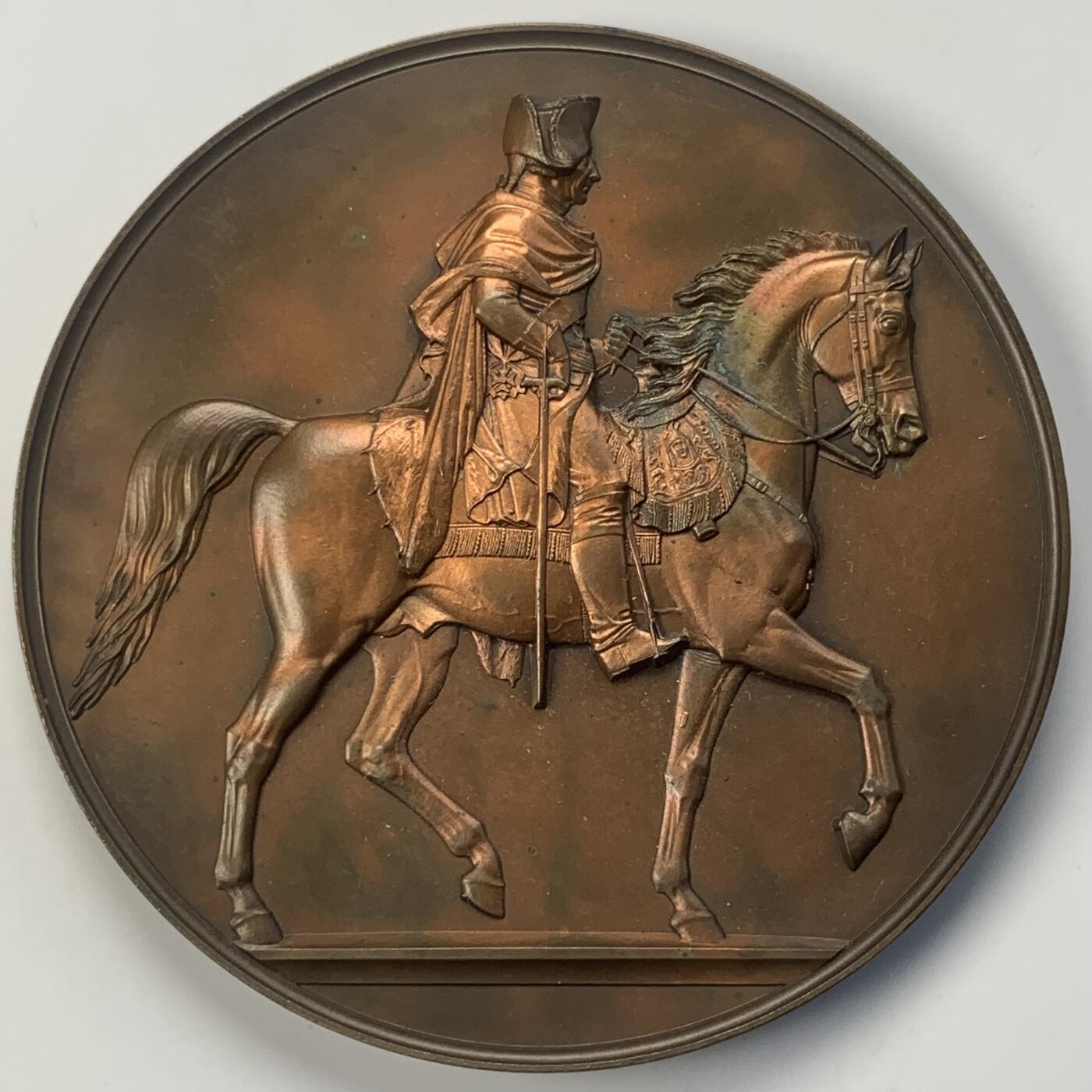 掌中浮雕-藏着的欧洲第041场 1851年普鲁士腓特烈大帝骑马雕像落成纪念铜章 ,61.5mm