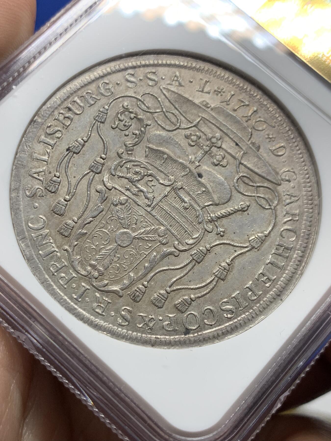 《竞宝斋》第437场 周日，周一2场连拍 （全场包邮） 唯一冠军分 NGC MS62 萨尔茨堡主教区 1716年 安东尼亲王 泰勒大银币 很多年都看不到一个品种 也是唯一入盒的有分的