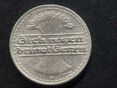 邮泉阁限时拍卖第三十五场 德国硬币专场（硬币在国外。请付邮费6元。） 德国魏玛共和国1921年50芬尼D版