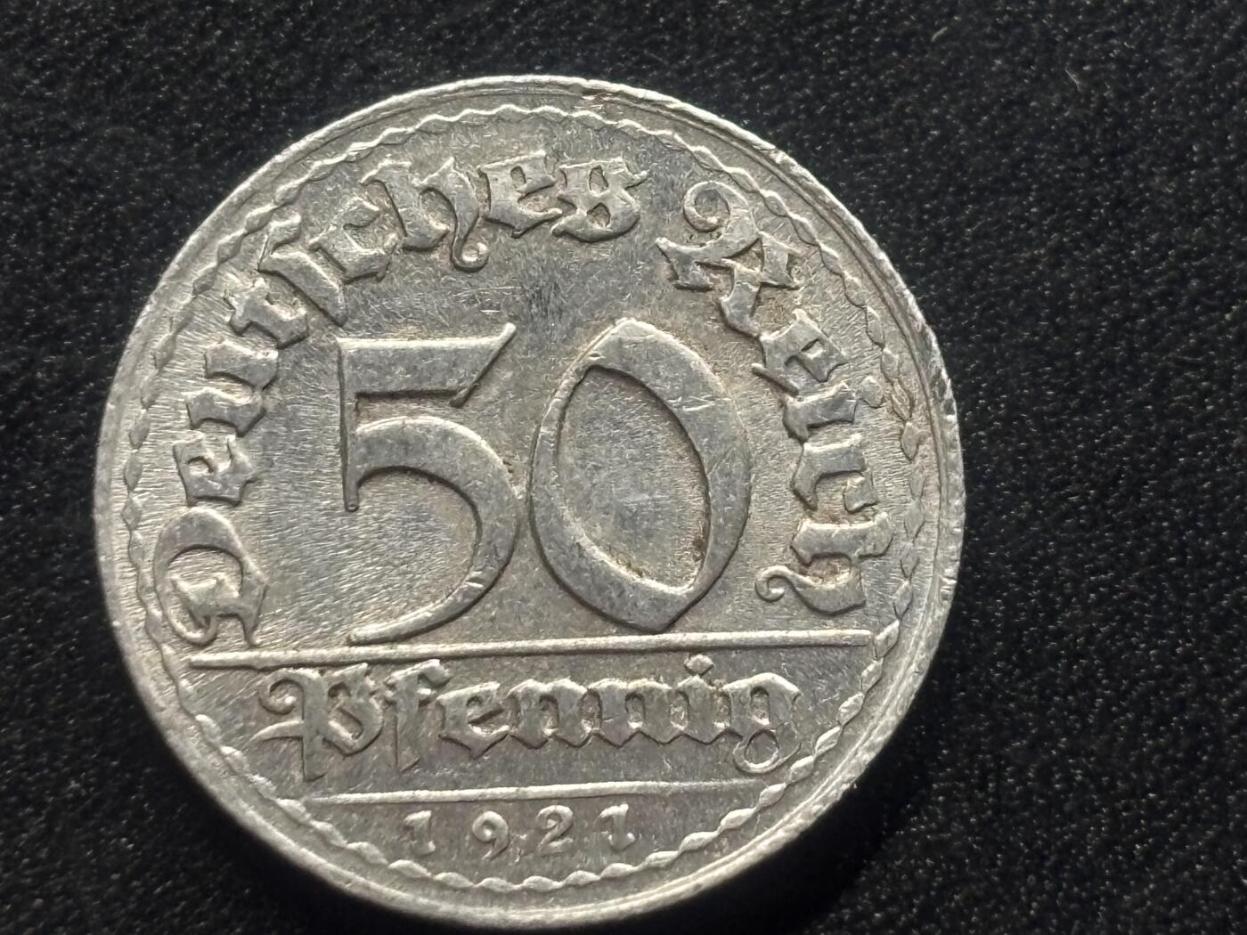 邮泉阁限时拍卖第三十五场 德国硬币专场（硬币在国外。请付邮费6元。） 德国魏玛共和国1921年50芬尼D版