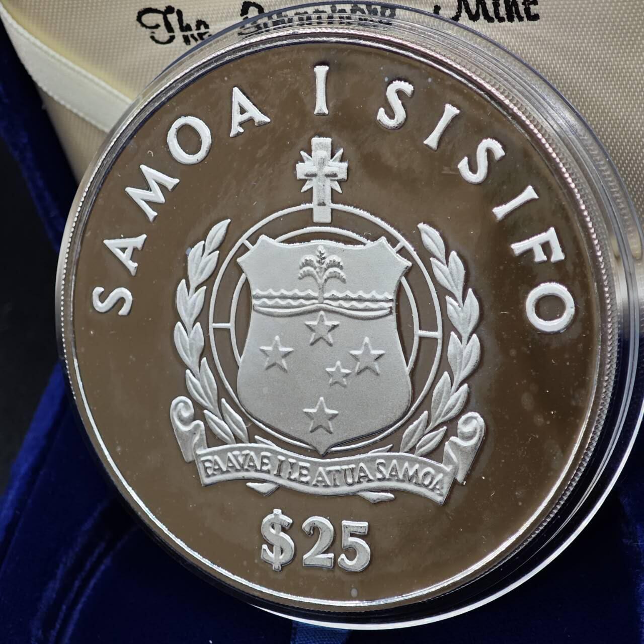 【淘币小摊】实时拍第七百九十五拍   银币套币场   满百包邮可预留二周 每周一统一发货   西萨摩亚1986年“康提基”号帆船25塔拉银币5盎司精制银币1988年克劳斯最具艺术币 银价1711