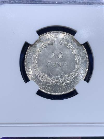 《竞宝斋》第437场 周日，周一2场连拍 （全场包邮） NGC MS65 法属印支 1937年 坐洋20分 极美品质，N压分后仍获65分，面部尽显分毫，美丽无须多言。