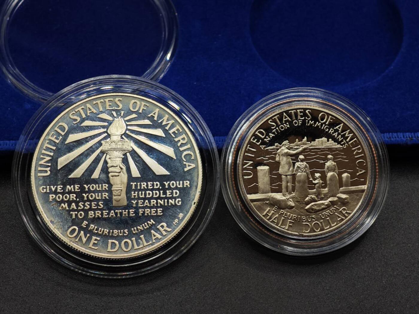 【淘币小摊】实时拍第七百九十五拍   银币套币场   满百包邮可预留二周 每周一统一发货   美国1986年自由女神纪念银币镍币套含一元银币26.7克900银 银价264