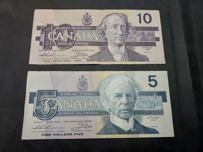 博彦收藏  11月15日 8点 钱币专场 - 加拿大 旧版5/10元 各一张 流通品