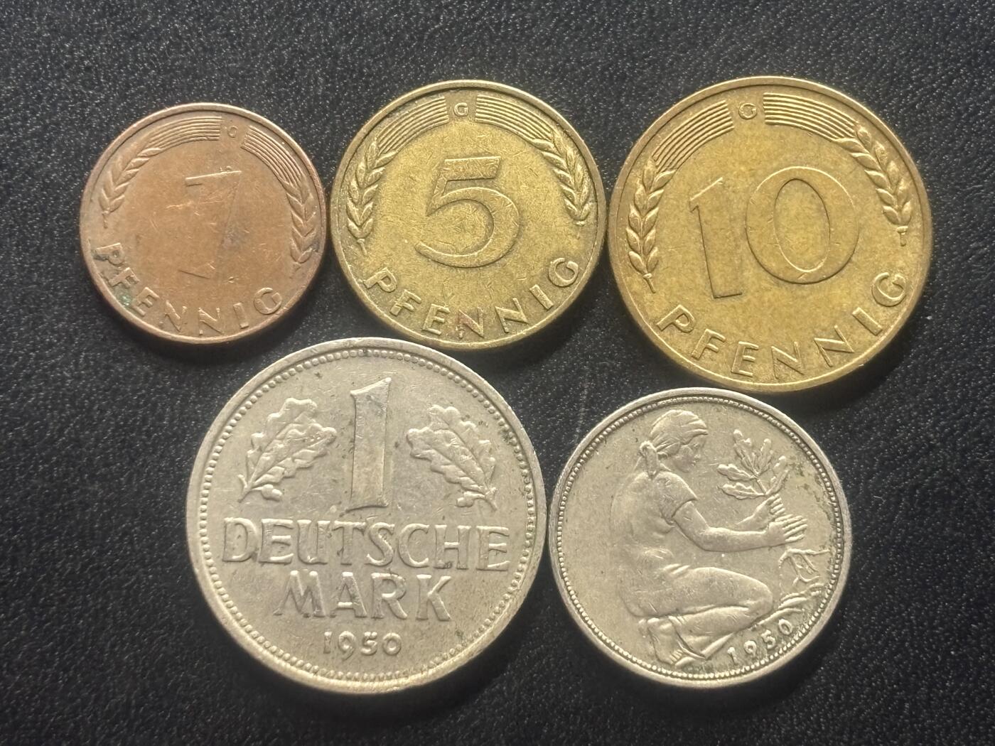 邮泉阁限时拍卖第三十五场 德国硬币专场（硬币在国外。请付邮费6元。） 西德（联邦德国）1950年G版5枚