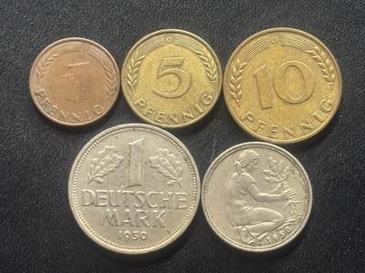 邮泉阁限时拍卖第三十五场 德国硬币专场（硬币在国外。请付邮费6元。） - 西德（联邦德国）1950年G版5枚