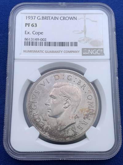 《竞宝斋》第437场 周日，周一2场连拍 （全场包邮） - NGC PF63  Cope旧藏 英国1937年乔治六世精制1克朗，出自他的加冕套币。共发行26400套，双面包浆优美，高点略有磨损但是丝毫不掩精制风范。