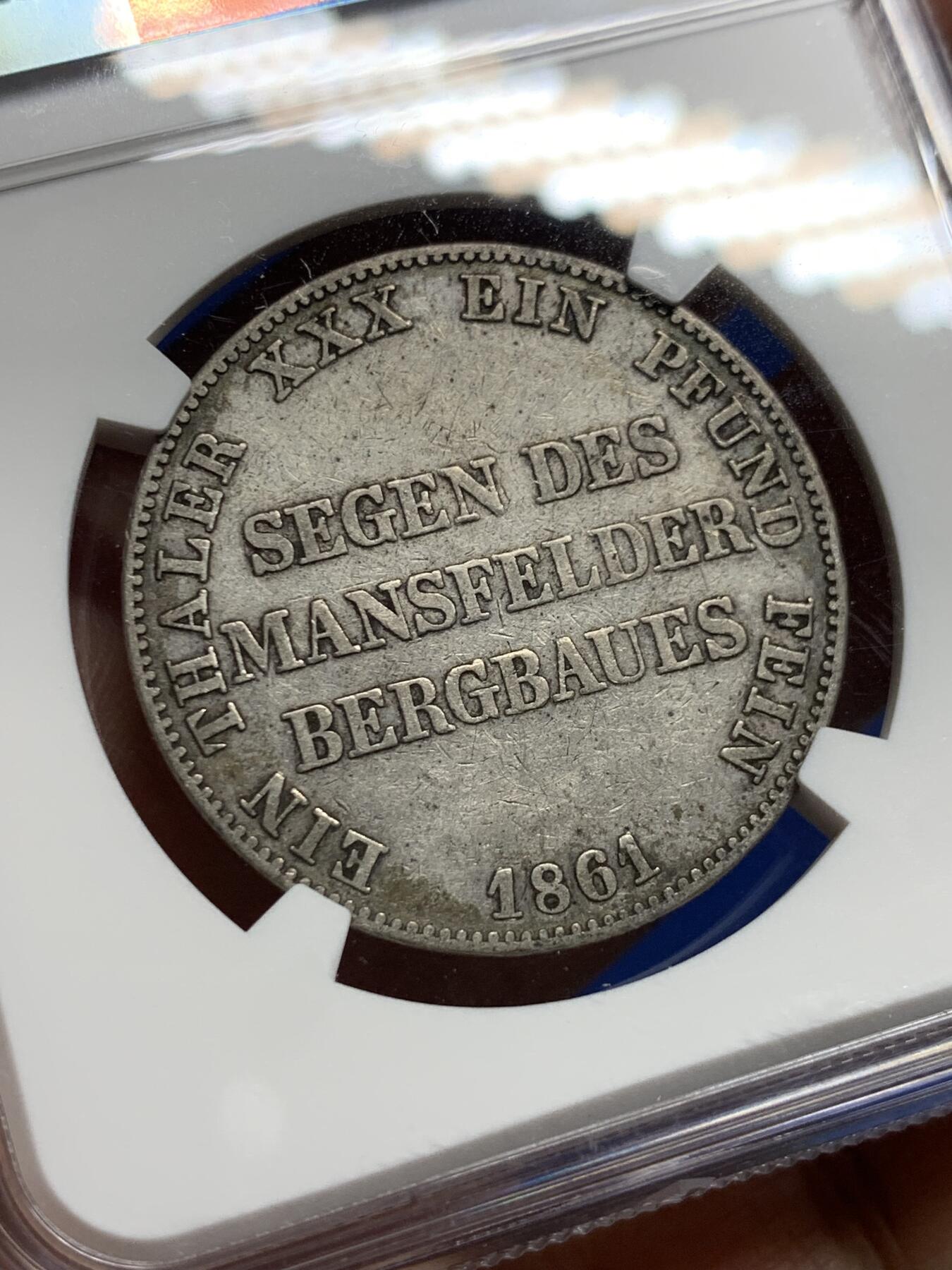 《竞宝斋》第437场 周日，周一2场连拍 （全场包邮） NGC XF40 德国普鲁士1861年威廉一世矿业泰勒 带老彩 实物很耐看