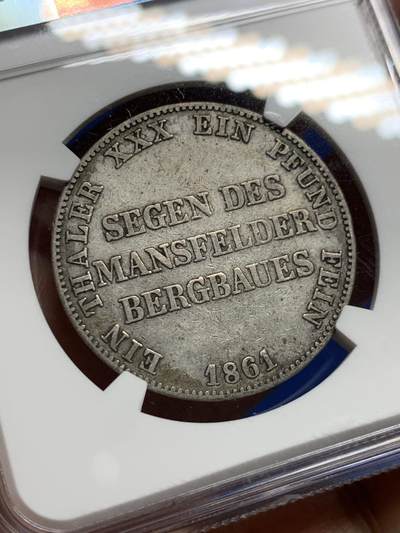 《竞宝斋》第437场 周日，周一2场连拍 （全场包邮） NGC XF40 德国普鲁士1861年威廉一世矿业泰勒 带老彩 实物很耐看