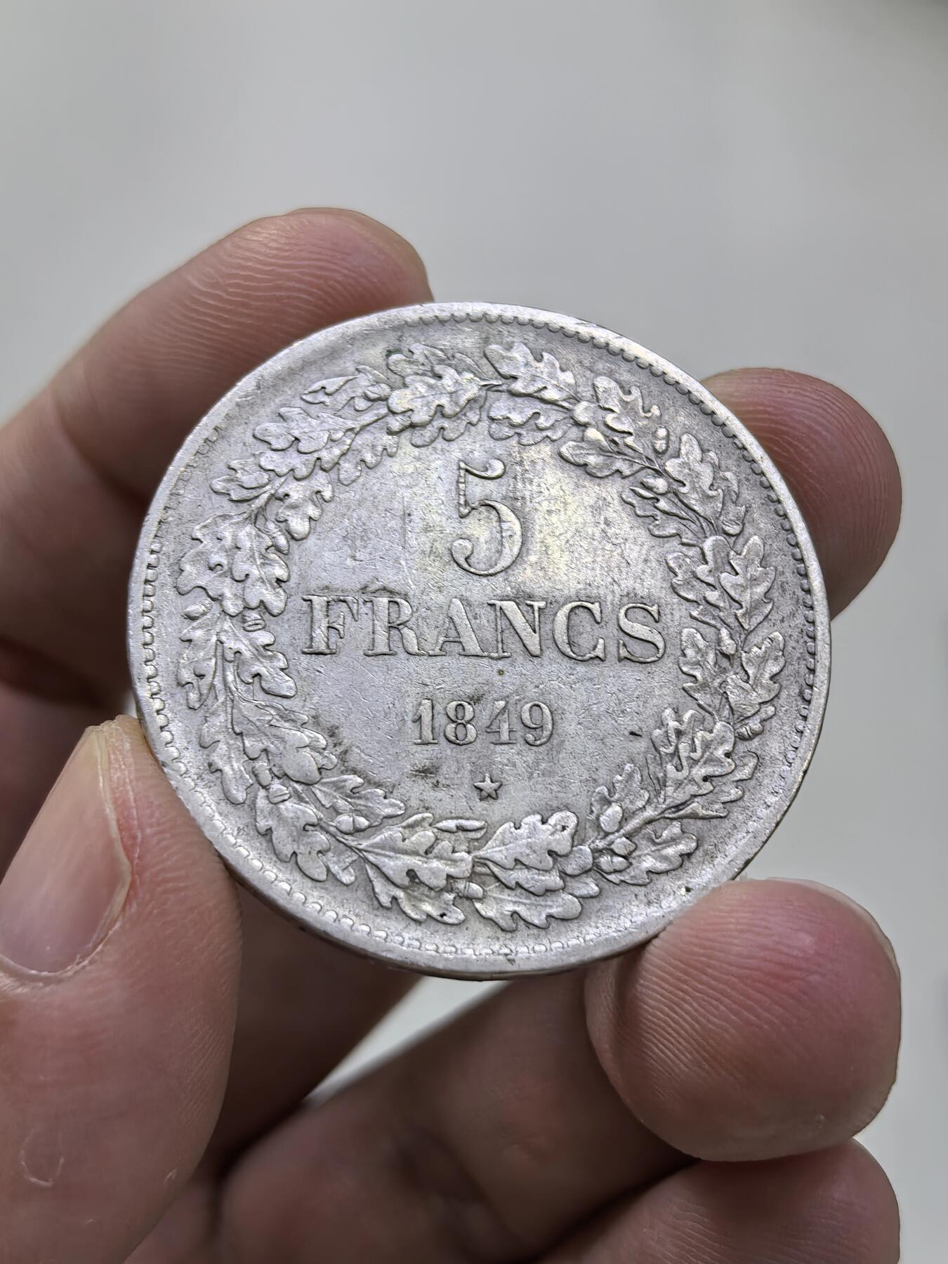 博洋堂世界钱币拍卖第146期（全场包邮） 比利时1849年利奥波德5法郎桂冠银币