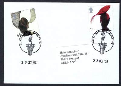 洪涛臻品批发群 精选邮票限时拍卖第1162期  - 英国2002年寄德国实寄封 女性帽子