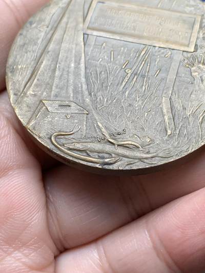 《竞宝斋》第437场 周日，周一2场连拍 （全场包邮） 法国农业部渔业铜章 62.85克 49.6mm 丰饶角铜标 品种少见 景观雕刻清晰