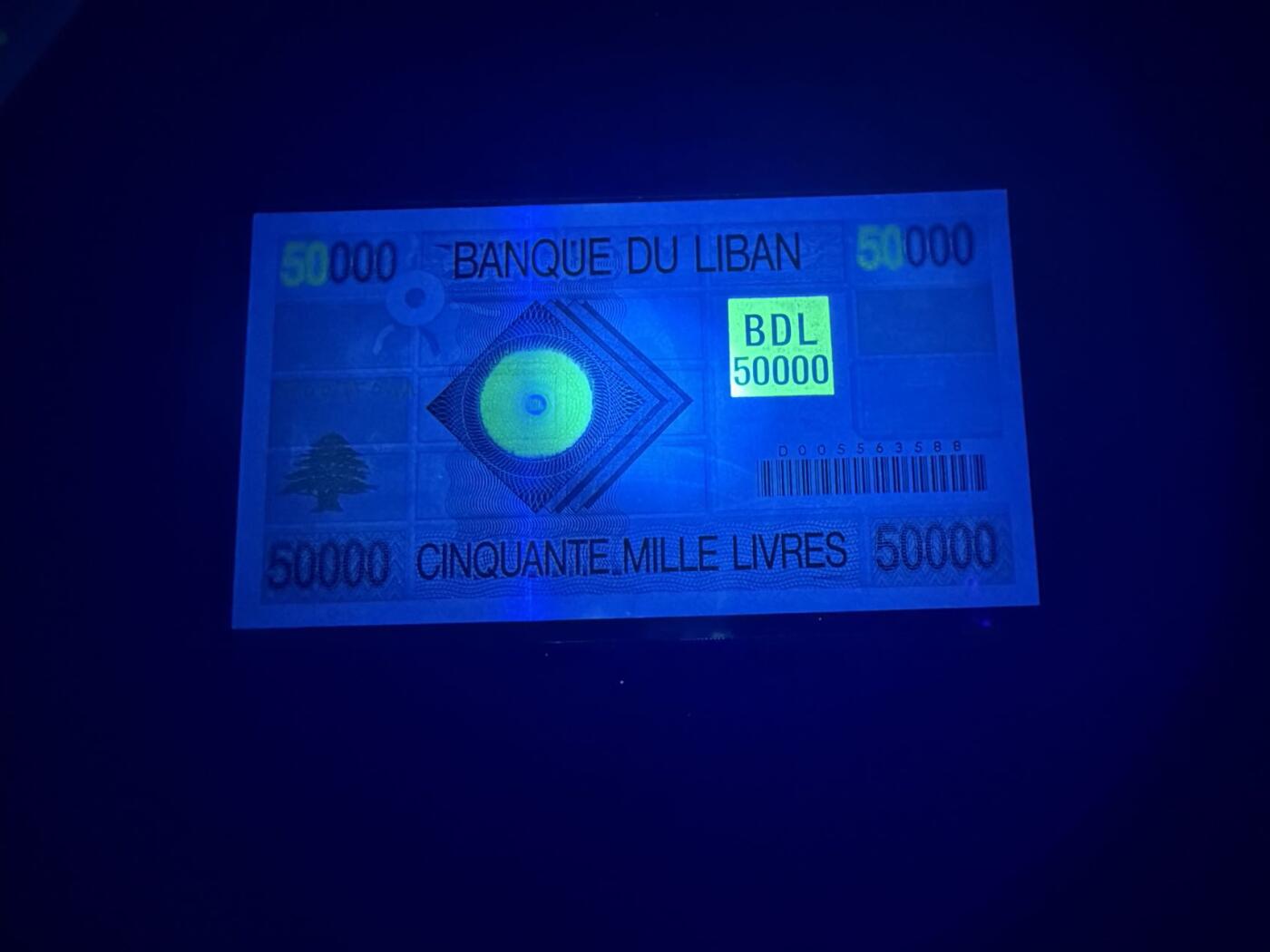 【炜奕收藏】，第五十期 1994年黎巴嫩5万里弗，UNC品相，首发年号码无47双尾88大票幅