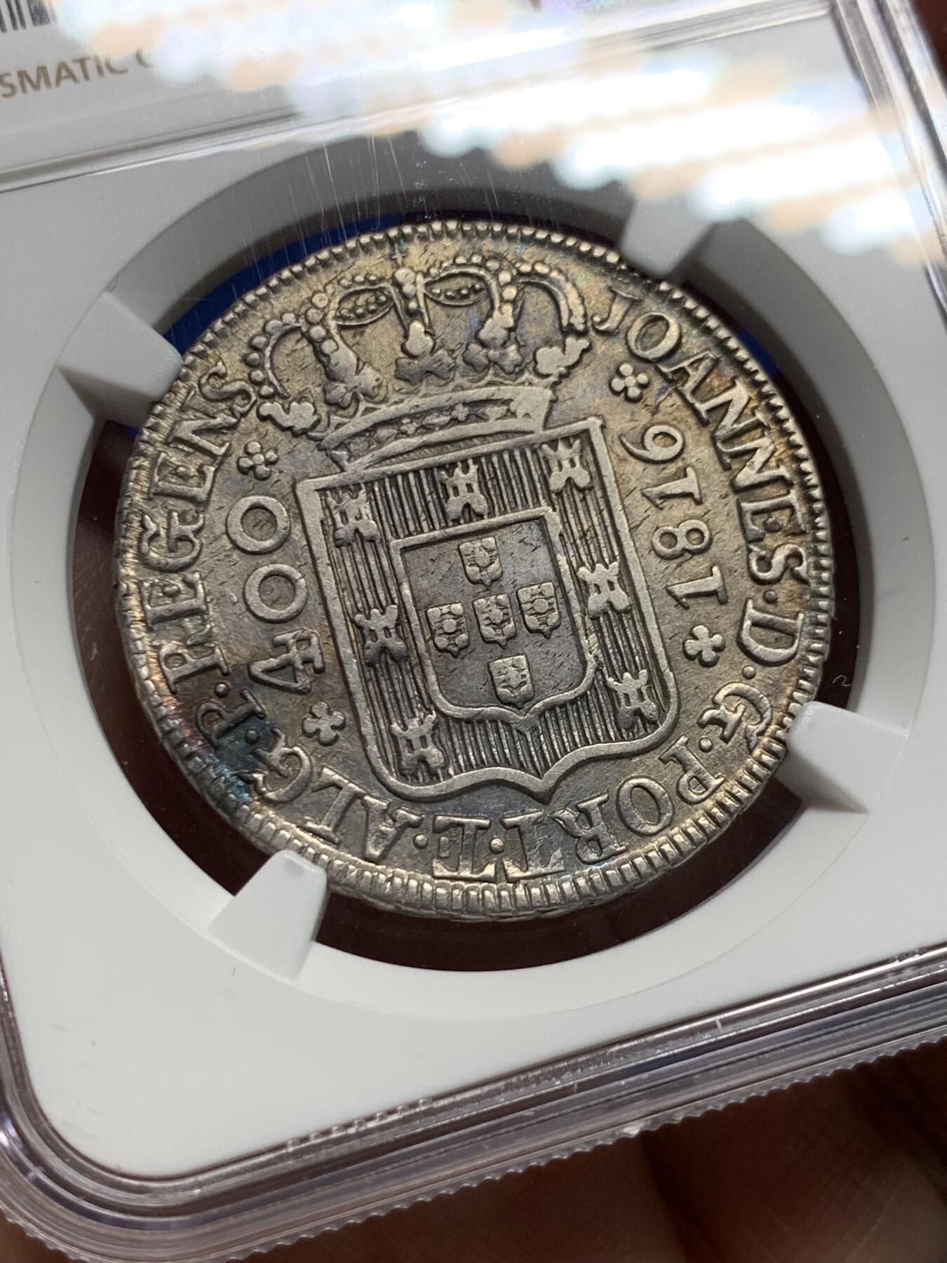 《竞宝斋》第437场 周日，周一2场连拍 （全场包邮） NGC AUD 1816葡萄牙400R，枪灰色包浆，带光明显，这个工艺深打难得