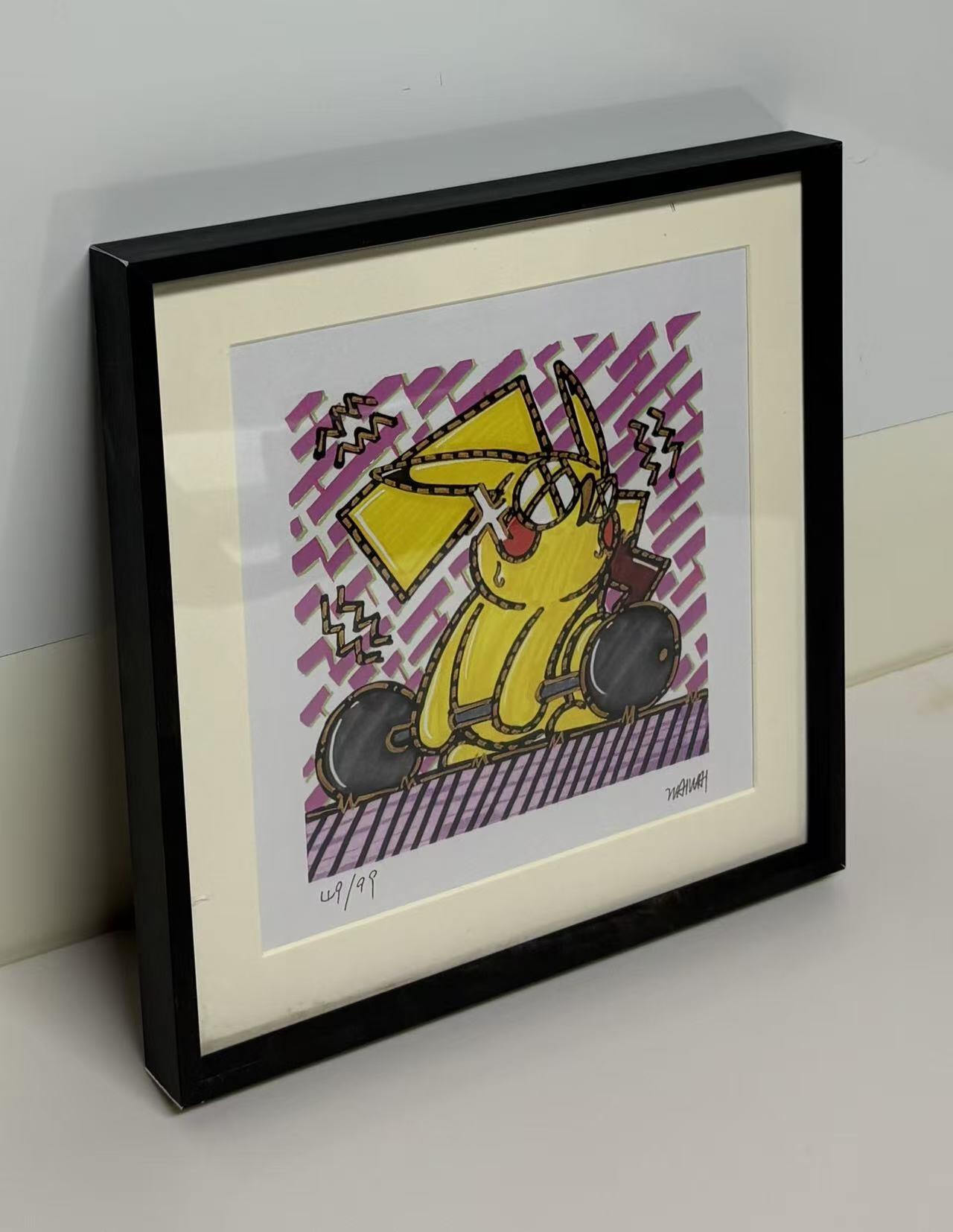 零元拍：歪歪 OWSON 系列作品装饰画《皮卡丘》，已做装裱 合金相框尺寸25/25CM。因展品出展，镜框或亚克力可能有轻微划痕，介意勿拍