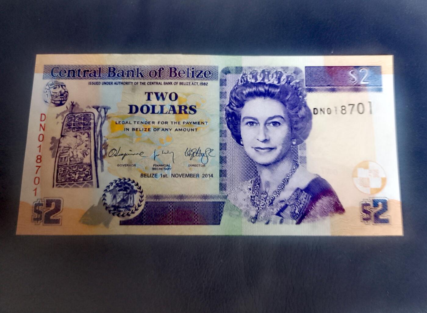 全新伯利兹2014年2元靓品纸币