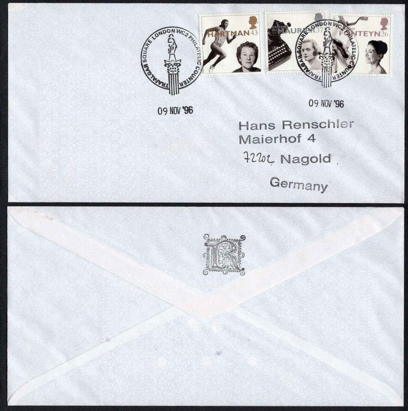 洪涛臻品批发群 精选邮票限时拍卖第1162期  英国1996年寄德国实寄封 20世纪妇女的成就 带原始内件