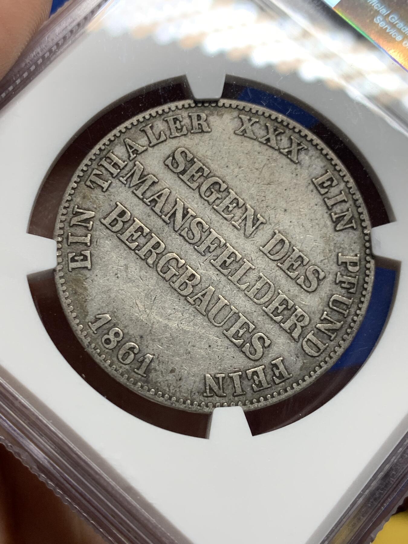 《竞宝斋》第437场 周日，周一2场连拍 （全场包邮） NGC XF40 德国普鲁士1861年威廉一世矿业泰勒 带老彩 实物很耐看