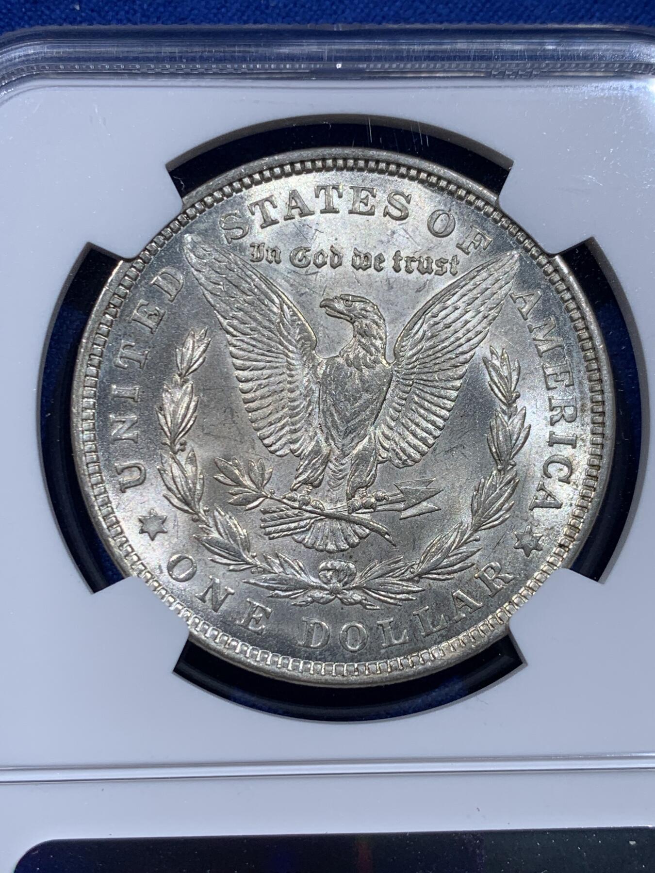 《竞宝斋》第437场 周日，周一2场连拍 （全场包邮） NGC MS64 美国1921年摩根银币，BU转光好品。