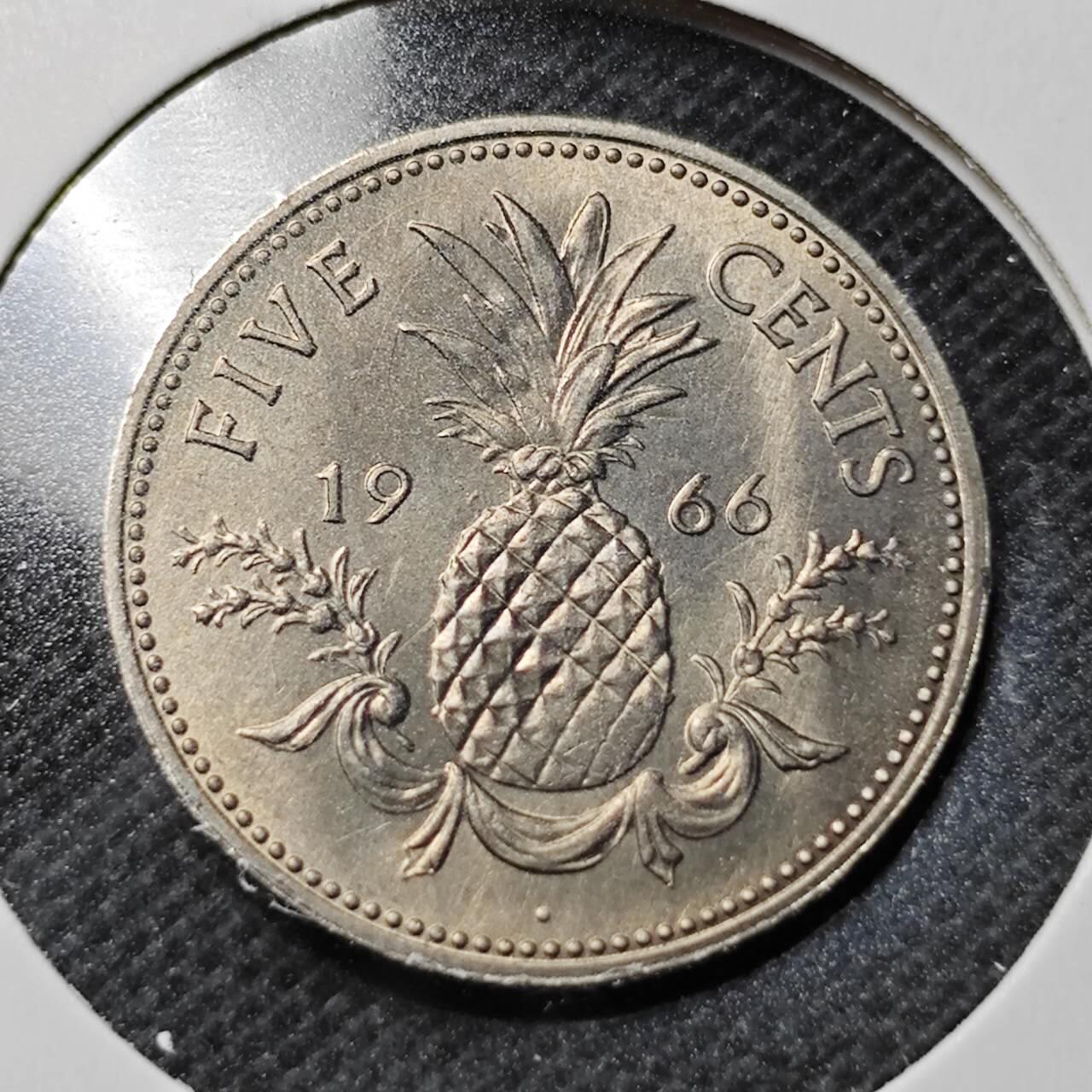 KK钱币收藏小铺  第368场  2月预留时间 周末发货  1955巴哈马5分 好品