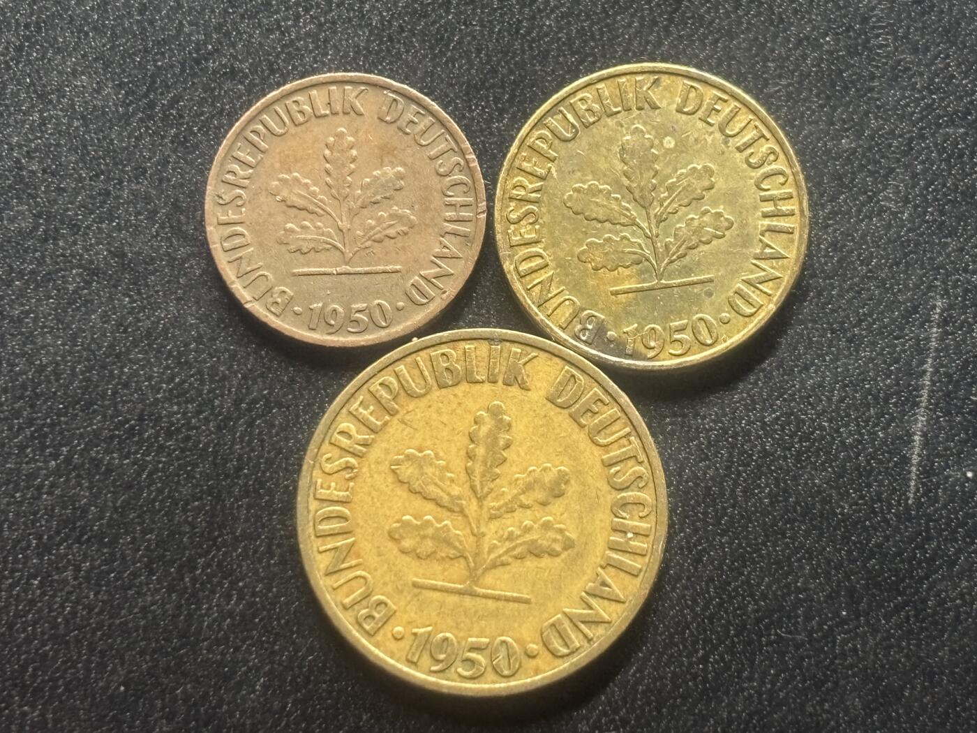 邮泉阁限时拍卖第三十五场 德国硬币专场（硬币在国外。请付邮费6元。） 西德（联邦德国）1950年G版3枚