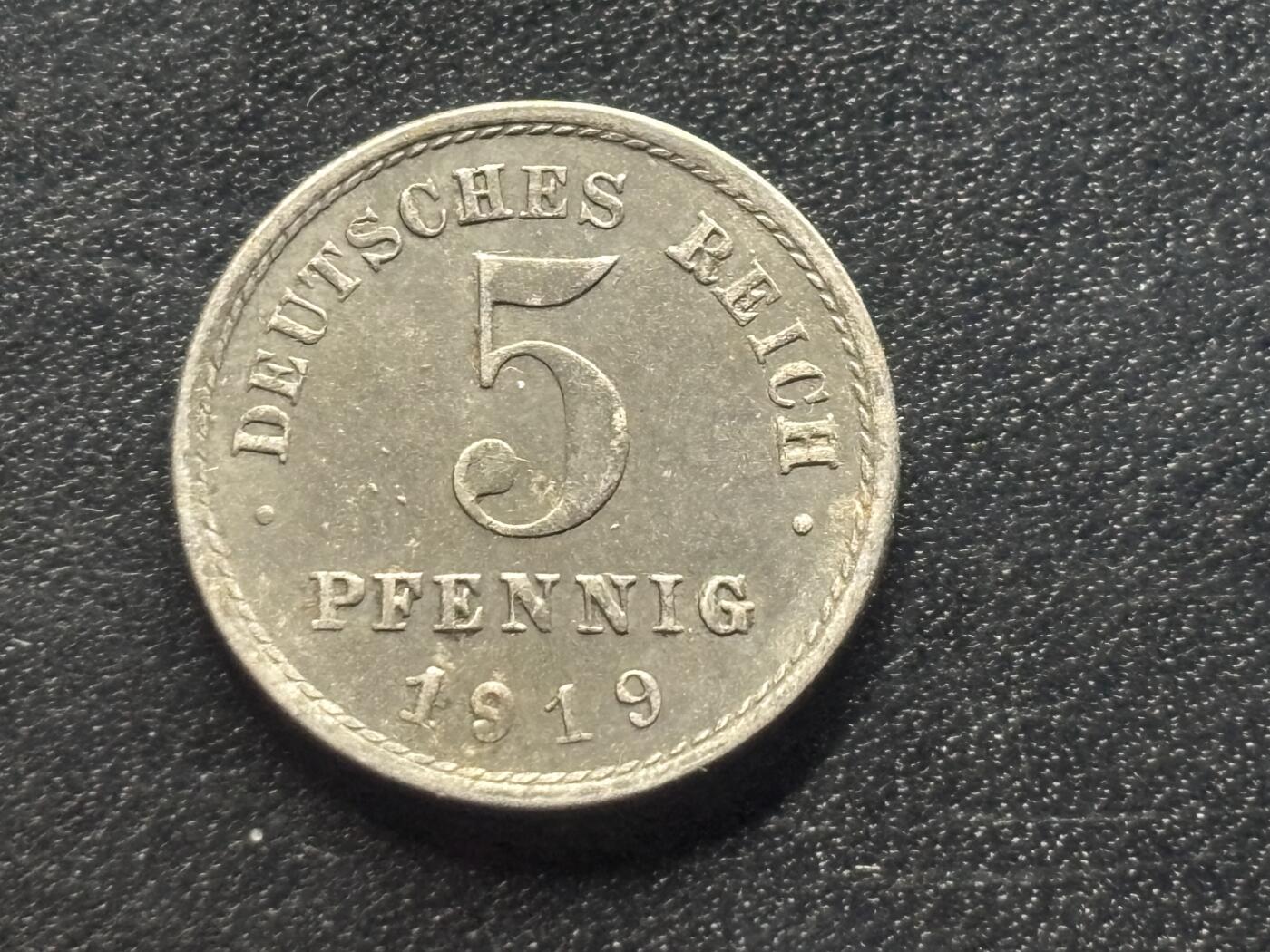 邮泉阁限时拍卖第三十五场 德国硬币专场（硬币在国外。请付邮费6元。） 德意志帝国1919年5芬尼E版