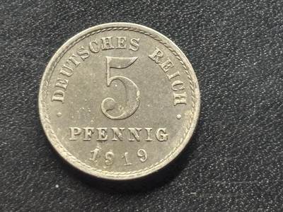 邮泉阁限时拍卖第三十五场 德国硬币专场（硬币在国外。请付邮费6元。） - 德意志帝国1919年5芬尼E版