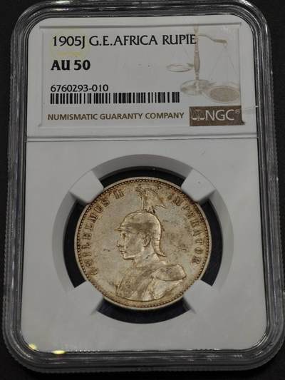 【淘币小摊】实时拍第七百九十五拍   银币套币场   满百包邮可预留二周 每周一统一发货   - 德属东非1905年1卢比银币NGC AU50