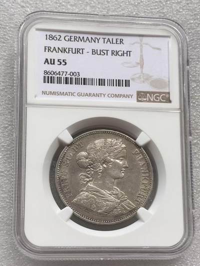 世界钱币专场拍卖 每周二开拍 - NGC 分1862年德国法兰克福少女1泰勒银币