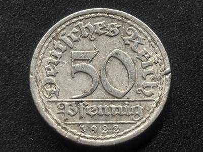 邮泉阁限时拍卖第三十五场 德国硬币专场（硬币在国外。请付邮费6元。） - 德国魏玛共和国1922年50芬尼A版