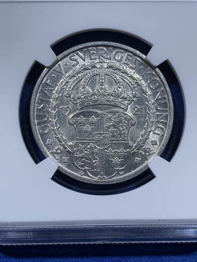 《竞宝斋》第437场 周日，周一2场连拍 （全场包邮） NGC MS63 瑞典1921年政治自由400周年2克朗银币 纪念瓦萨王朝建立者古斯塔夫一世发动起义反抗丹麦