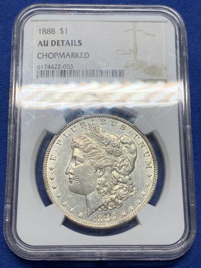 《竞宝斋》第437场 周日，周一2场连拍 （全场包邮） - NGC AUD 1888年美国摩根银币 吉年摩根，1888年份处有方形特殊戳记，非常少见；