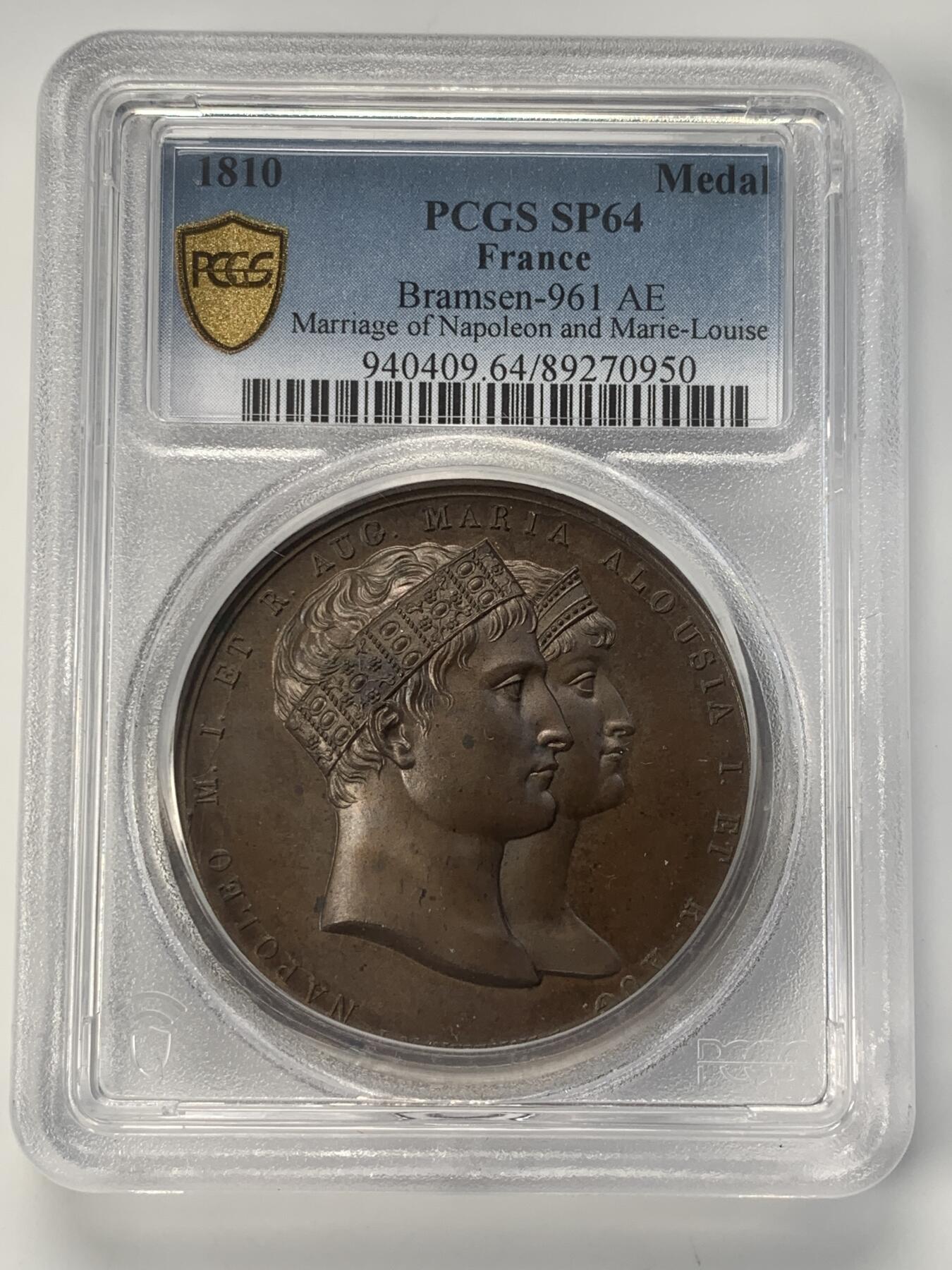 掌中浮雕-藏着的欧洲第041场 PCGS SP64 : 1810年拿破仑和玛丽·路易丝结婚，43mm