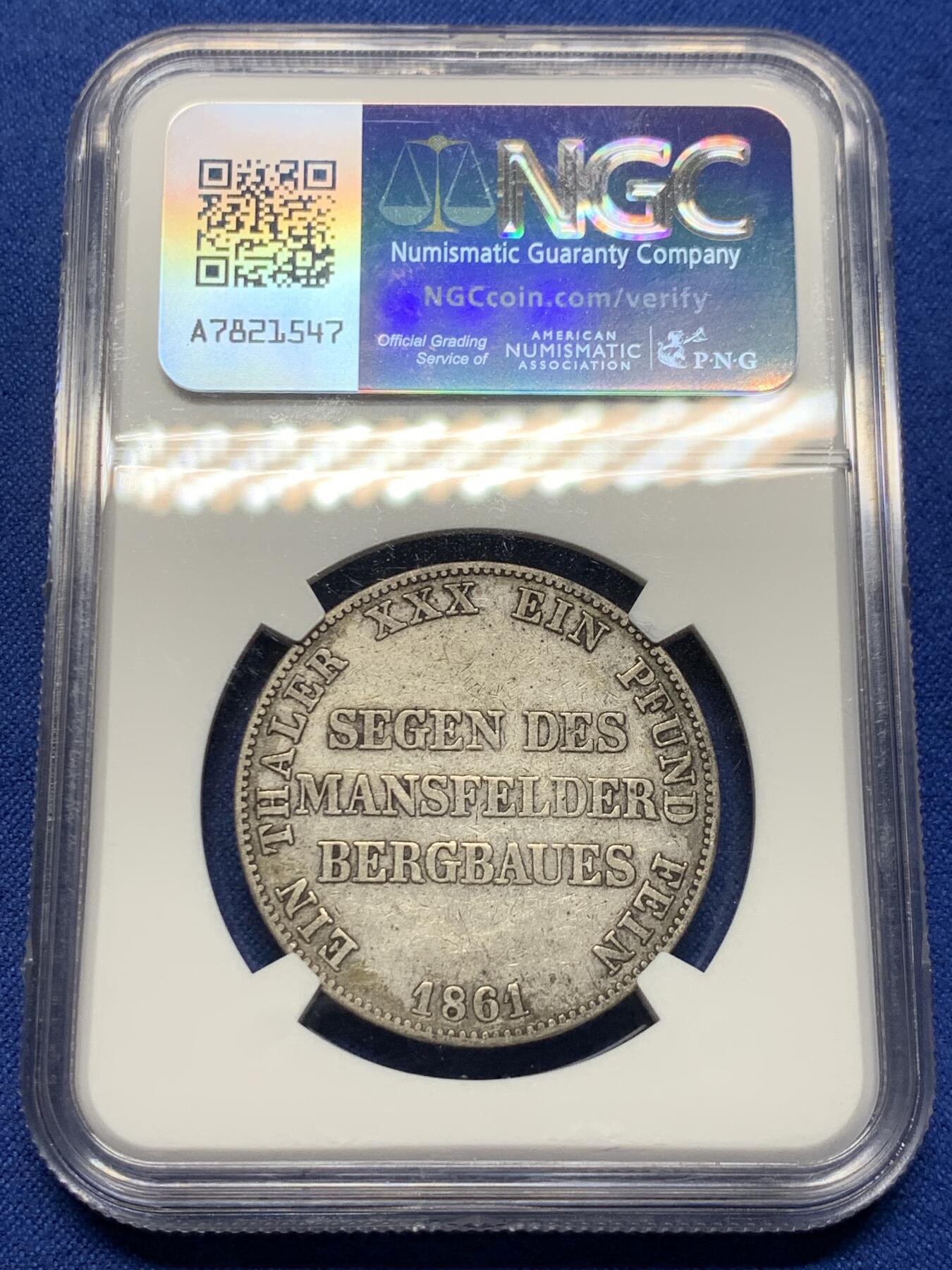 《竞宝斋》第437场 周日，周一2场连拍 （全场包邮） NGC XF40 德国普鲁士1861年威廉一世矿业泰勒 带老彩 实物很耐看