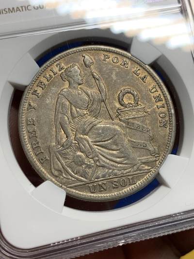 《竞宝斋》第437场 周日，周一2场连拍 （全场包邮） NGC XF45 秘鲁1925年坐人1索尔银币