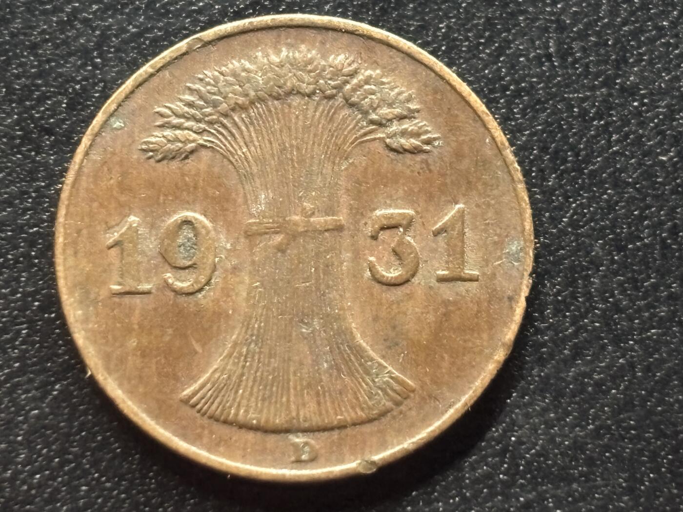 邮泉阁限时拍卖第三十五场 德国硬币专场（硬币在国外。请付邮费6元。） 德国魏玛共和国帝国马克1931年1芬尼D版