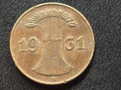 邮泉阁限时拍卖第三十五场 德国硬币专场（硬币在国外。请付邮费6元。） - 德国魏玛共和国帝国马克1931年1芬尼D版