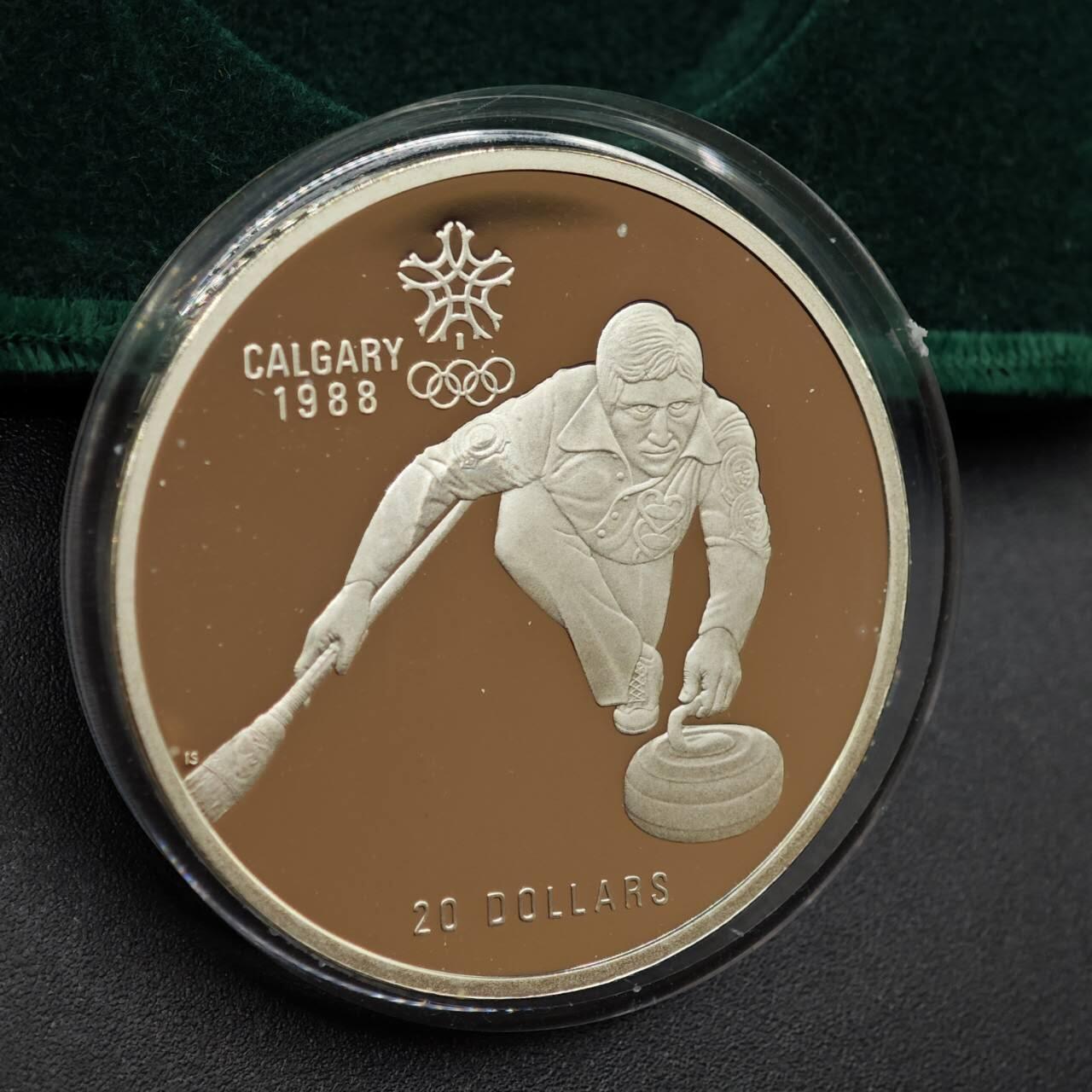 【淘币小摊】实时拍第七百九十五拍   银币套币场   满百包邮可预留二周 每周一统一发货   加拿大1988年卡尔加里冬奥会20元精制银原盒原证币 重34.107克925银 银价347