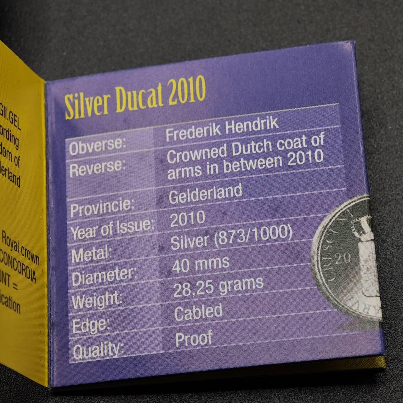 【淘币小摊】实时拍第七百九十五拍   银币套币场   满百包邮可预留二周 每周一统一发货   （稀少）2010年荷兰1杜卡特精制银币 12省系列-格尔德兰 28.25克873银 发行量5千 盒证全