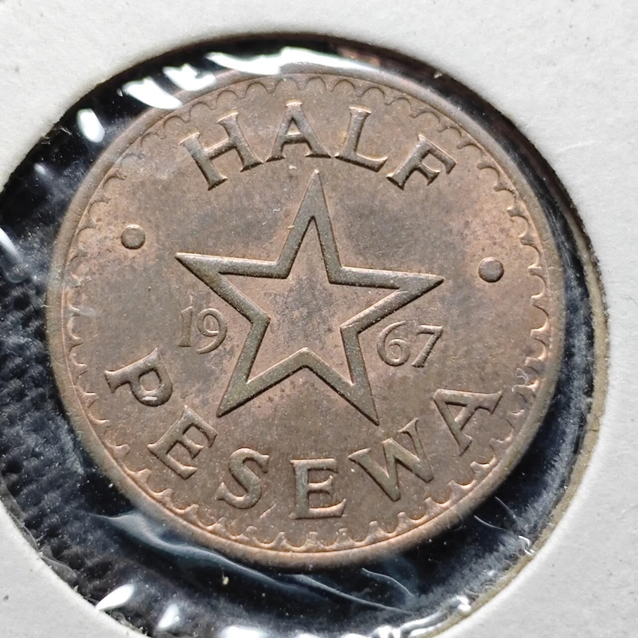 KK钱币收藏小铺  第368场  2月预留时间 周末发货  1967加纳0.5比塞瓦铜币 好品