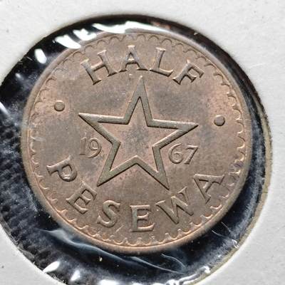 KK钱币收藏小铺  第368场  2月预留时间 周末发货 -  1967加纳0.5比塞瓦铜币 好品