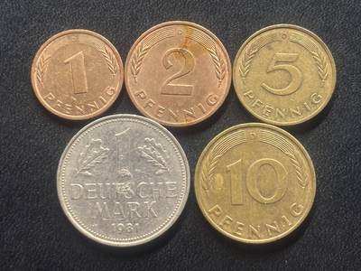 邮泉阁限时拍卖第三十五场 德国硬币专场（硬币在国外。请付邮费6元。） - 西德（联邦德国）1981年D版5枚